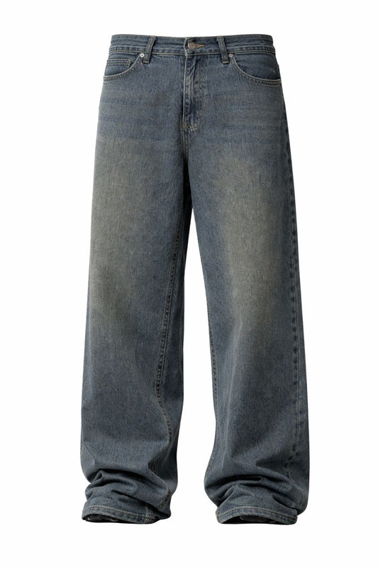 Shadow Denim Men’s Vintage Washed Gray Baggy Wide-Leg Jeans