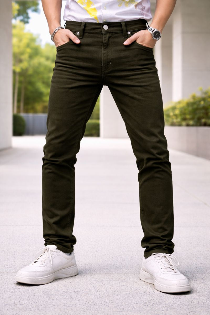 Shadow Denim Men’s Dark Olive Slim-Fit Stretch Jeans
