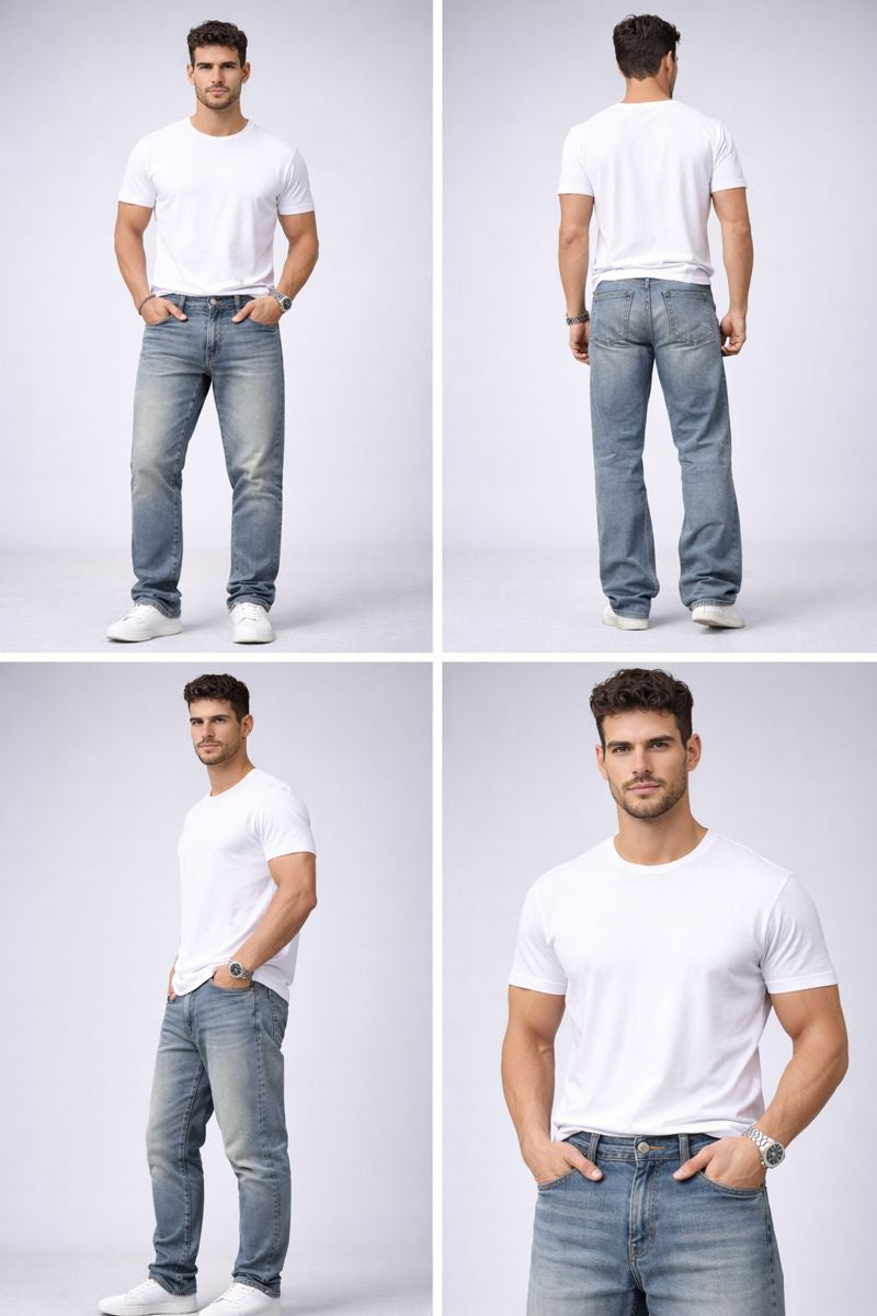 Shadow Denim Men’s Vintage Light Blue Slim-Fit Stretch Jeans