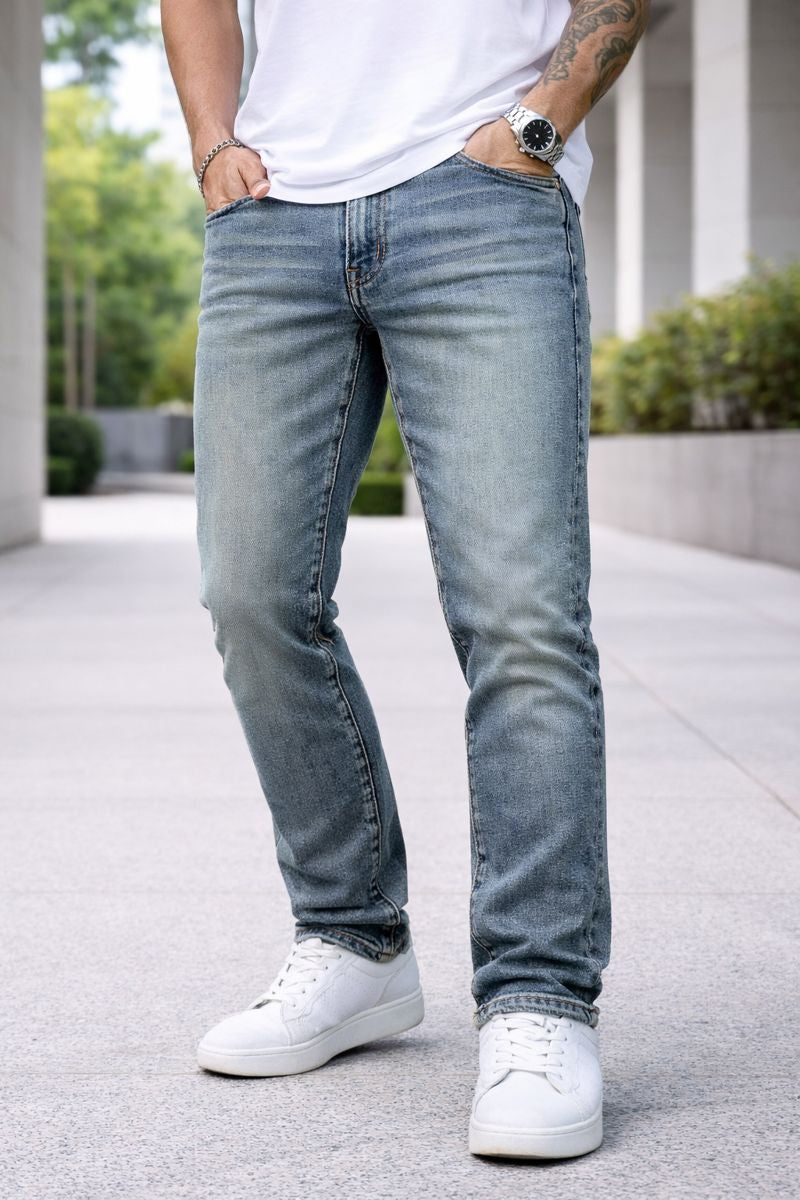 Shadow Denim Men’s Vintage Light Blue Slim-Fit Stretch Jeans