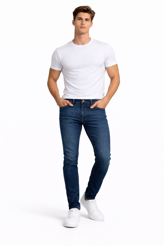 Shadow Denim Men’s Classic Dark Blue Wash Slim-Fit Stretch Jeans