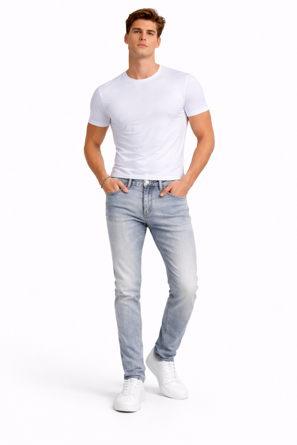 Shadow Denim Men’s Light Gray Wash Slim-Fit Stretch Jeans