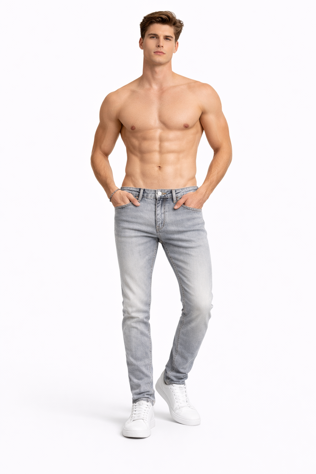 Shadow Denim Men’s Light Gray Wash Slim-Fit Stretch Jeans