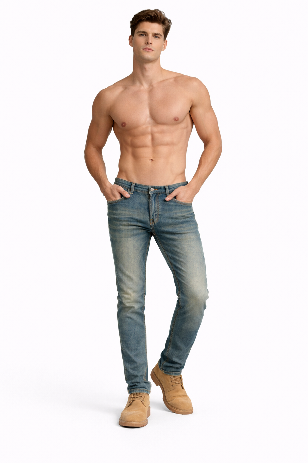 Shadow Denim Men’s Slate-Green Vintage Wash Slim-Fit Stretch Jeans