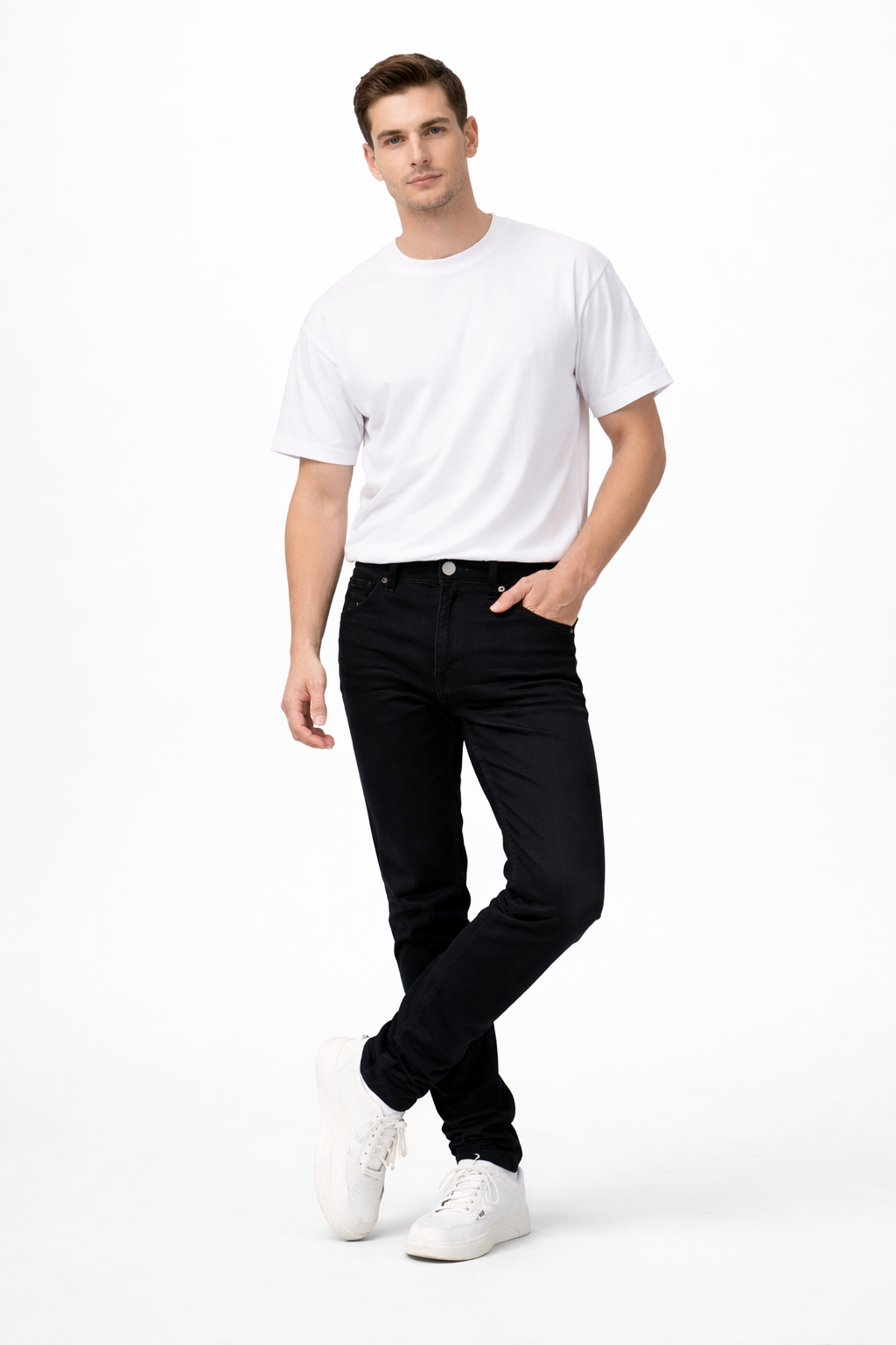 Shadow Denim Men’s Jet Black Slim-Fit Stretch Jeans