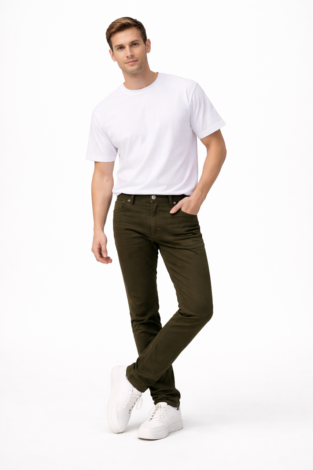 Shadow Denim Men’s Dark Olive Slim-Fit Stretch Jeans