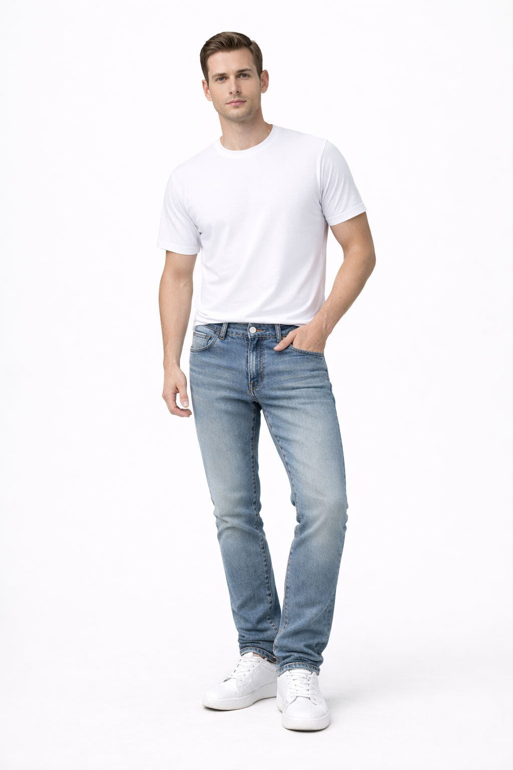 Shadow Denim Men’s Vintage Light Blue Slim-Fit Stretch Jeans