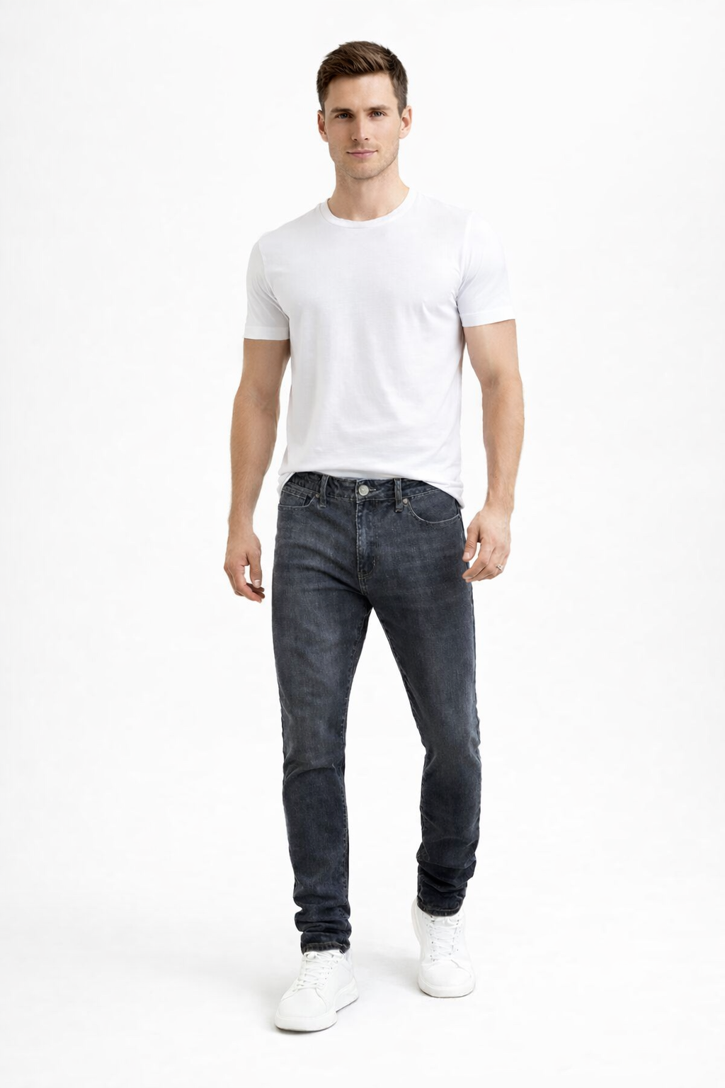 Shadow Denim Men’s Washed Black Slim-Fit Stretch Jeans