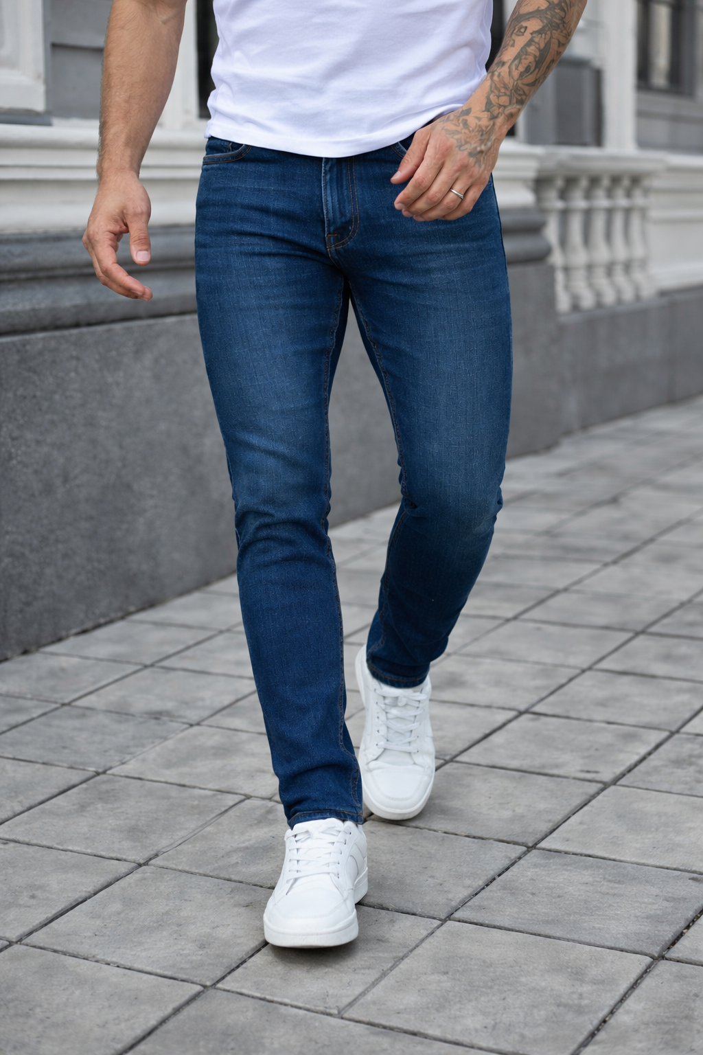 Shadow Denim Men’s Classic Dark Blue Wash Slim-Fit Stretch Jeans