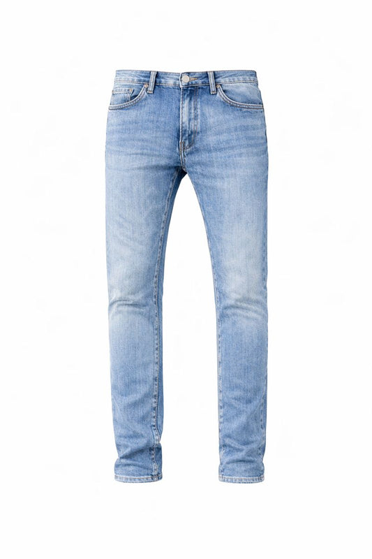 Shadow Denim Men’s Light Blue Vintage Distressed Slim-Fit Stretch Jeans