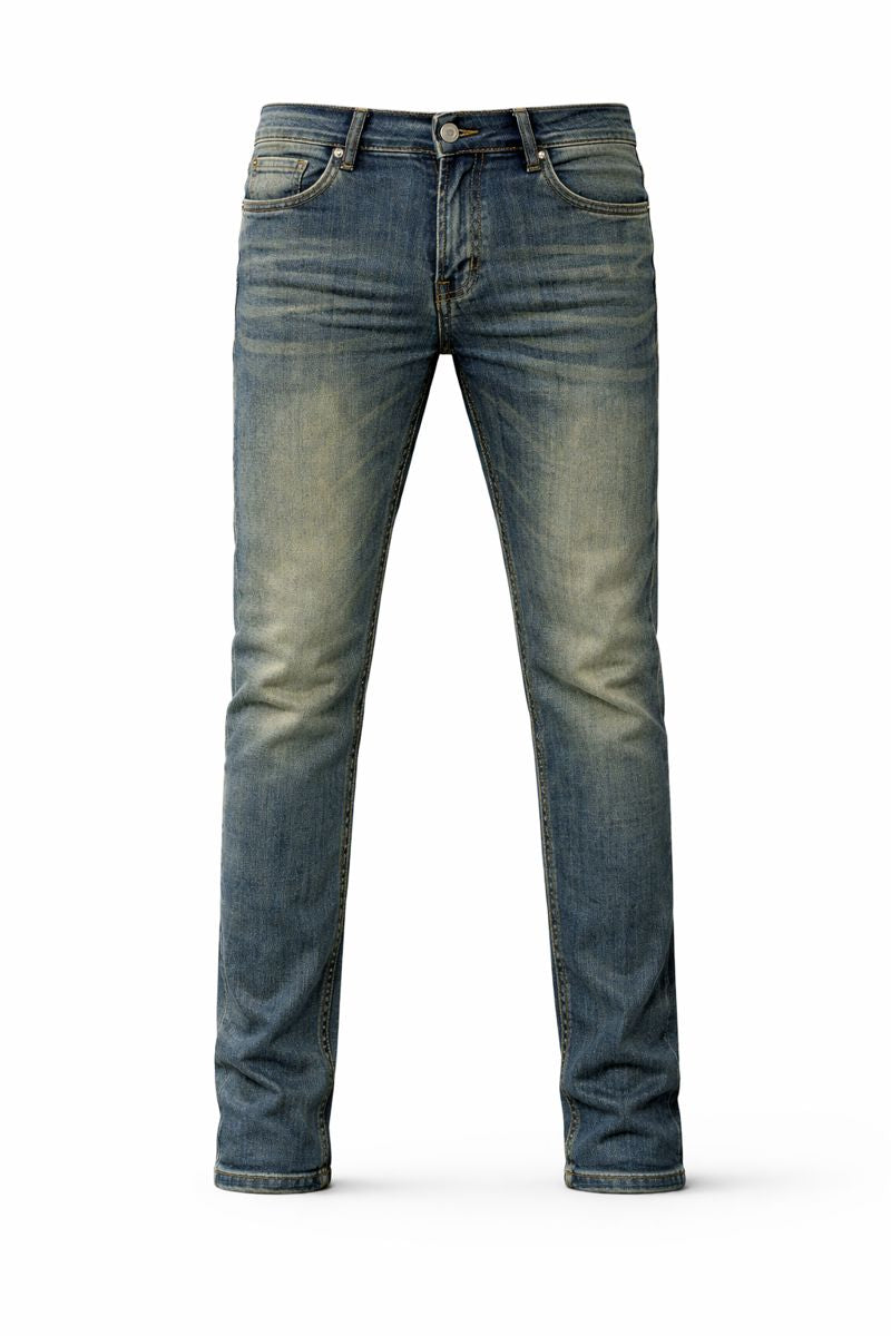 Shadow Denim Men’s Slate-Green Vintage Wash Slim-Fit Stretch Jeans
