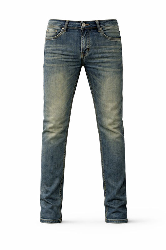 Shadow Denim Men’s Slate-Green Vintage Wash Slim-Fit Stretch Jeans