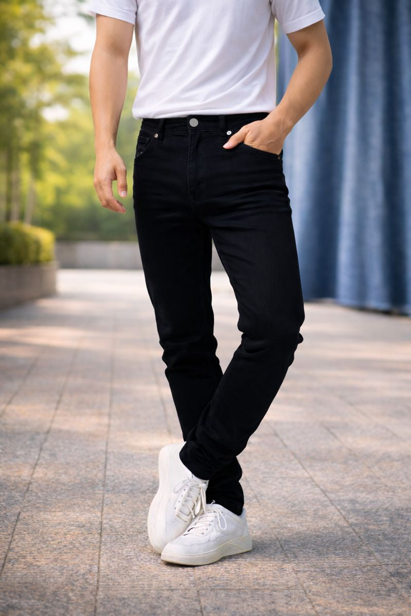 Shadow Denim Men’s Jet Black Slim-Fit Stretch Jeans